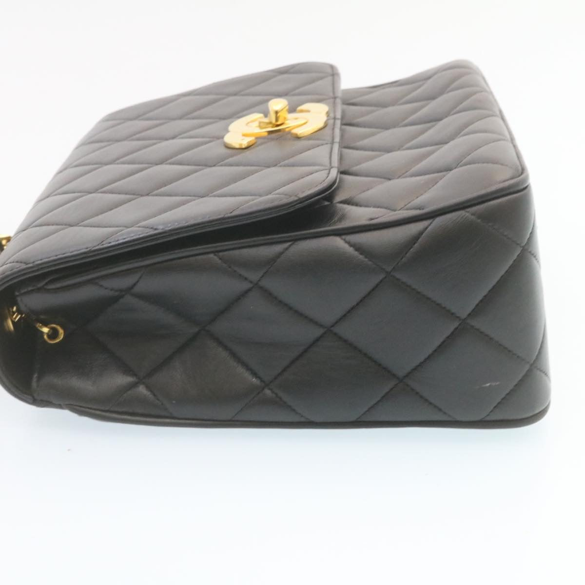 CHANEL Matelasse Chain Flap Shoulder Bag Lamb Skin Black Gold CC 28632SA