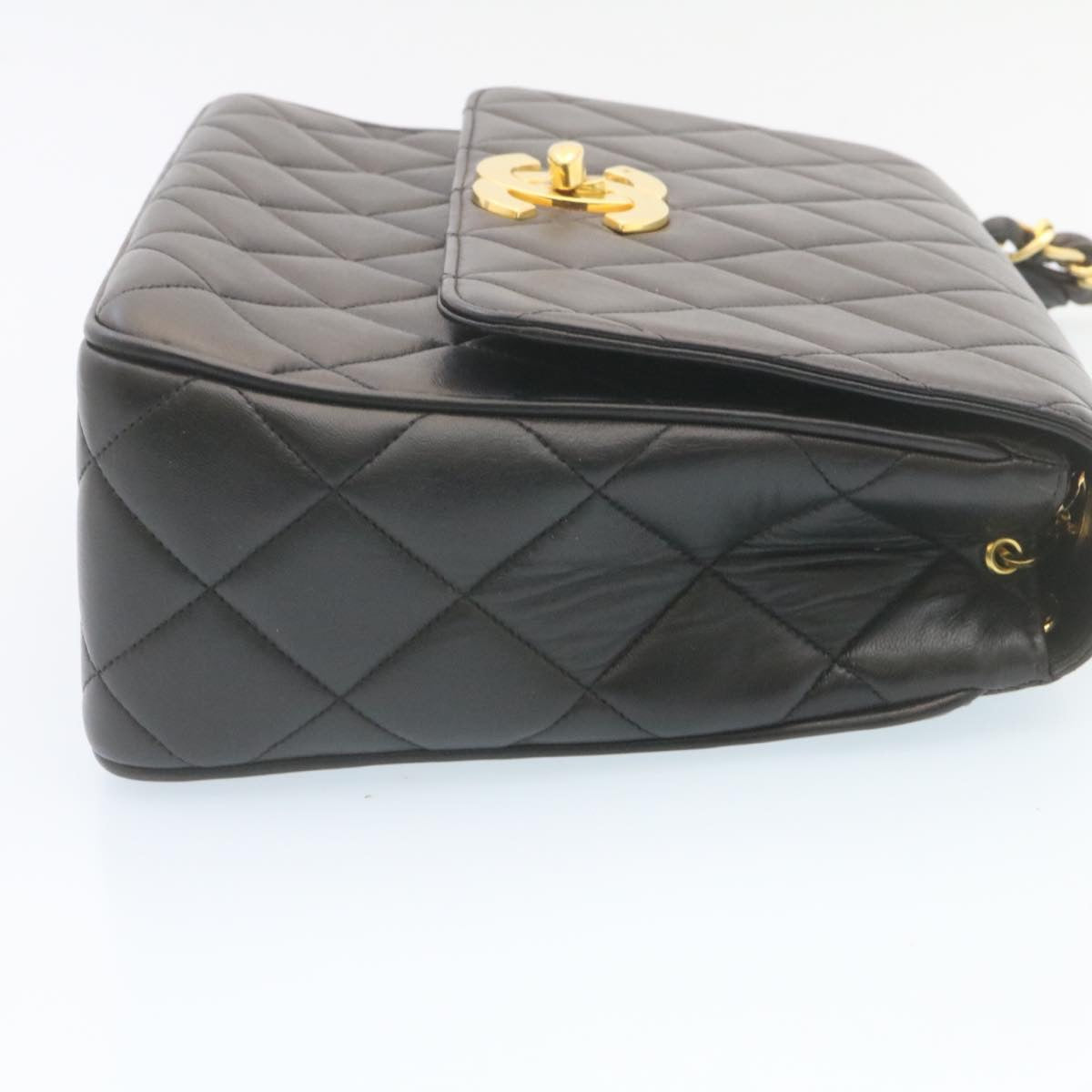 CHANEL Matelasse Chain Flap Shoulder Bag Lamb Skin Black Gold CC 28632SA