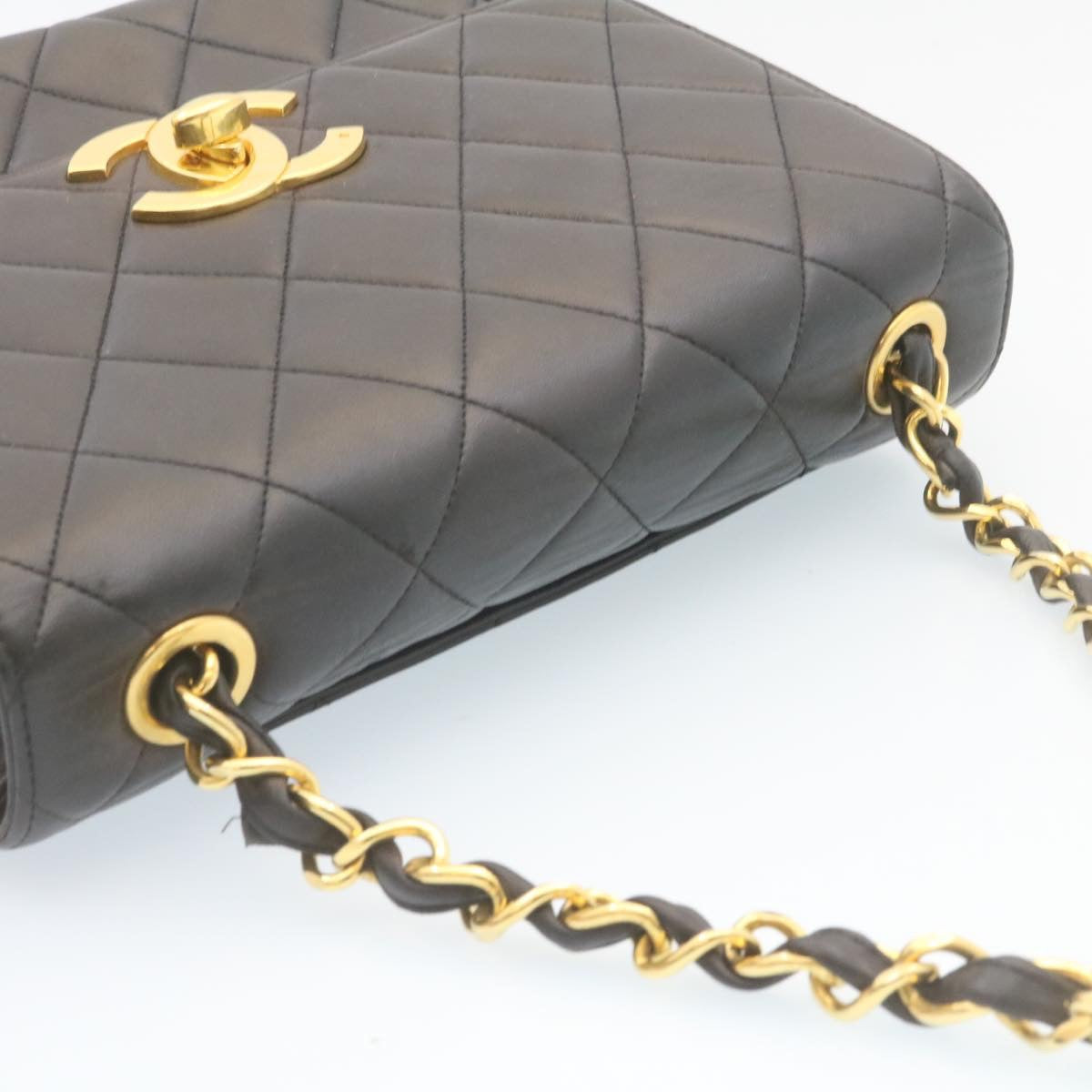 CHANEL Matelasse Chain Flap Shoulder Bag Lamb Skin Black Gold CC 28632SA