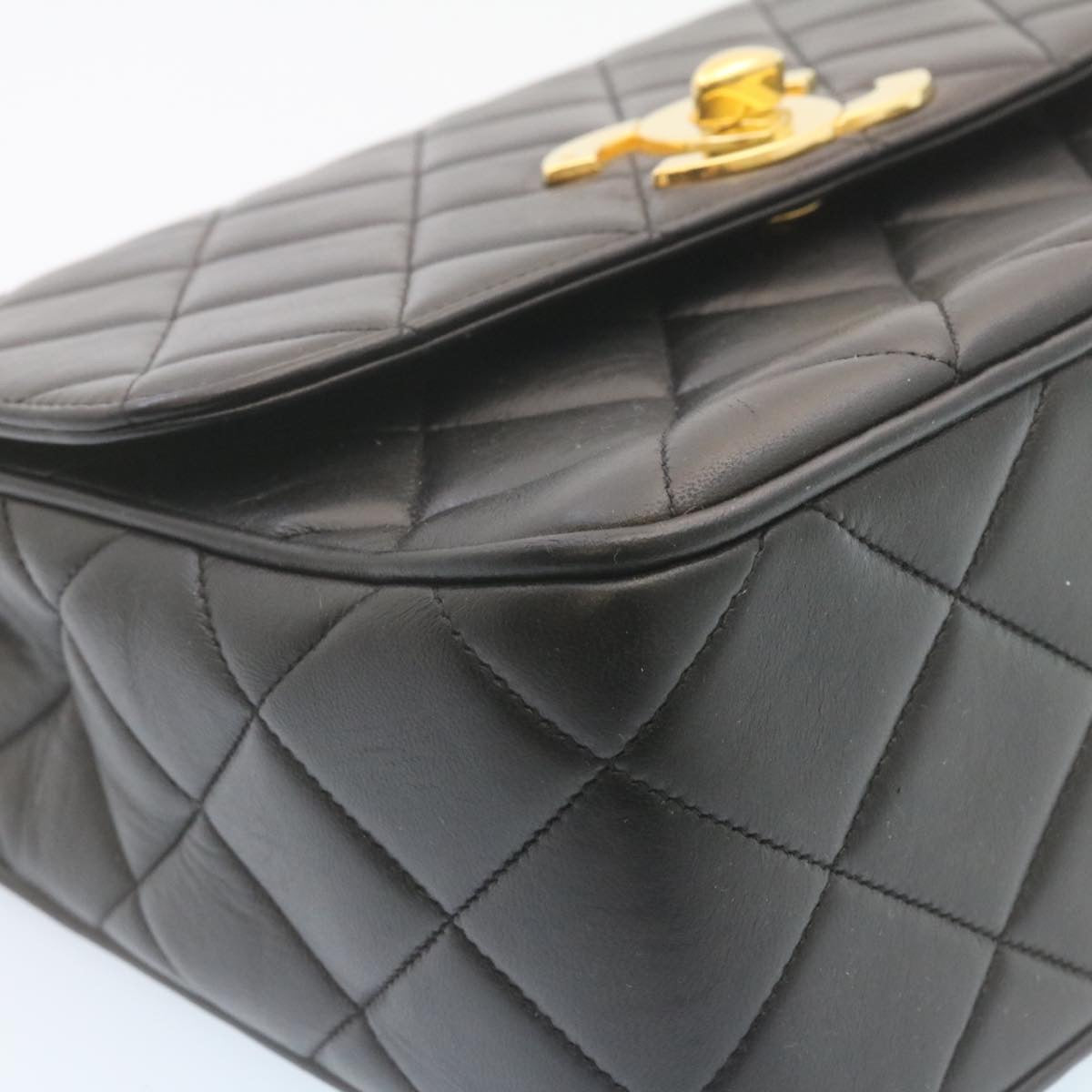 CHANEL Matelasse Chain Flap Shoulder Bag Lamb Skin Black Gold CC 28632SA