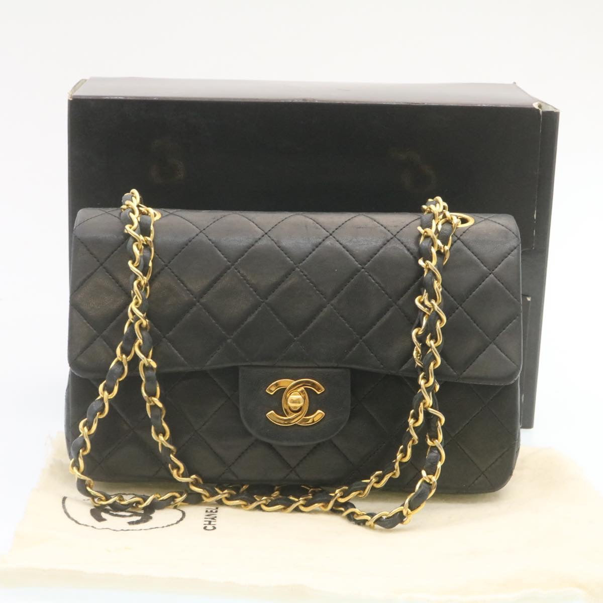 CHANEL Classic Matelasse 23 Chain Flap Shoulder Bag Lamb Skin Black 28634A