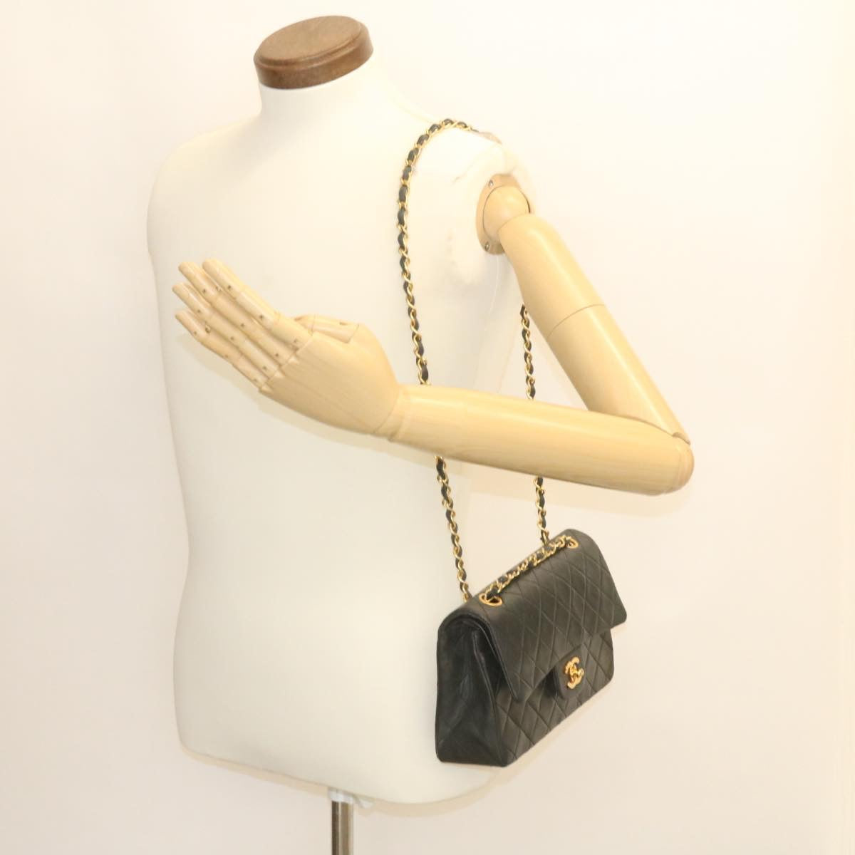CHANEL Classic Matelasse 23 Chain Flap Shoulder Bag Lamb Skin Black 28634A