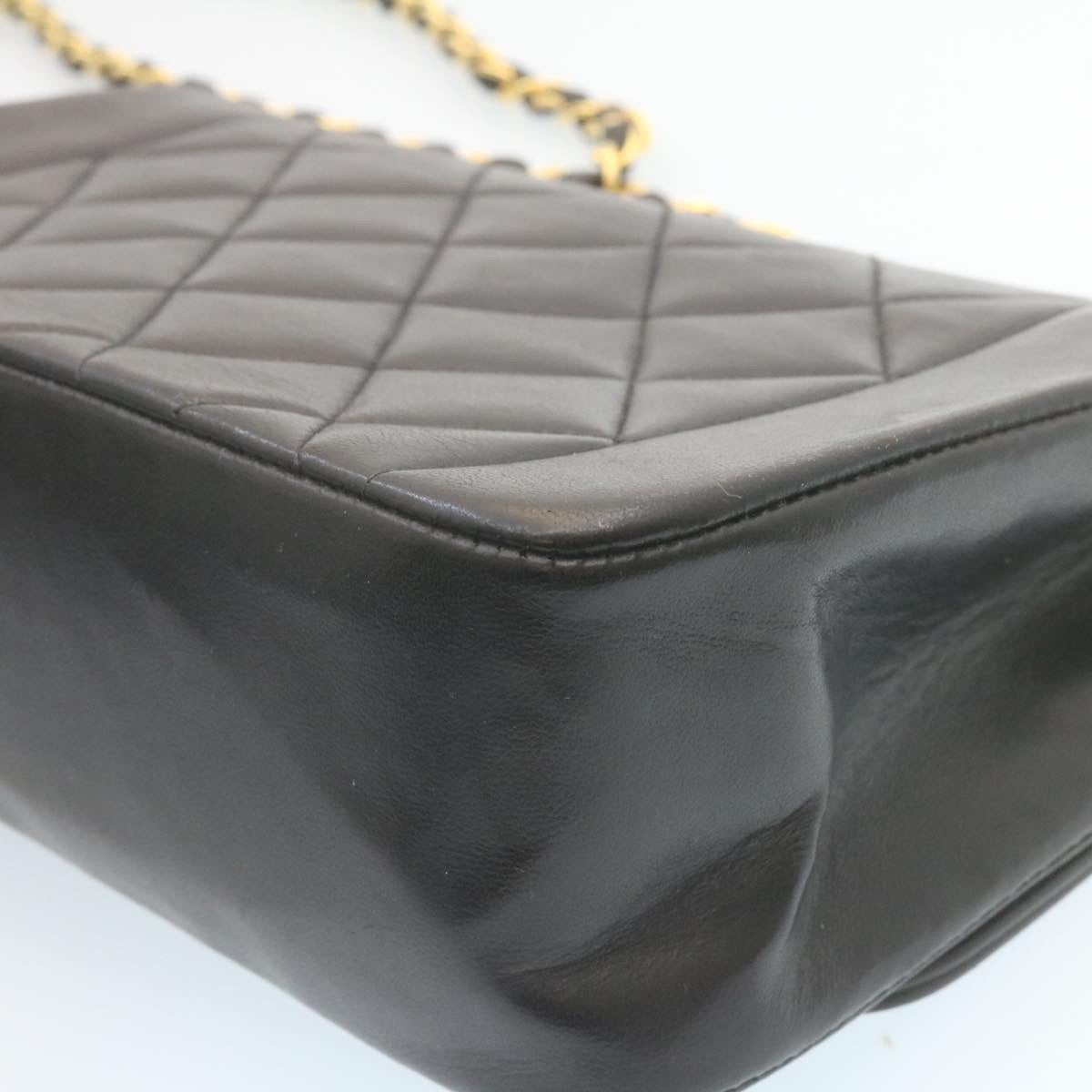 CHANEL Chain Turn Lock Diana Matelasse Shoulder Bag Lamb Skin Black 28643A
