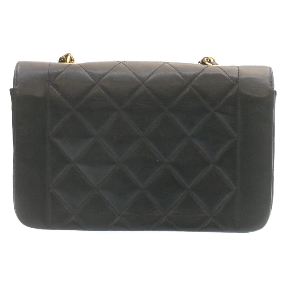 CHANEL Chain Turn Lock Diana Matelasse Shoulder Bag Lamb Skin Black 28643A