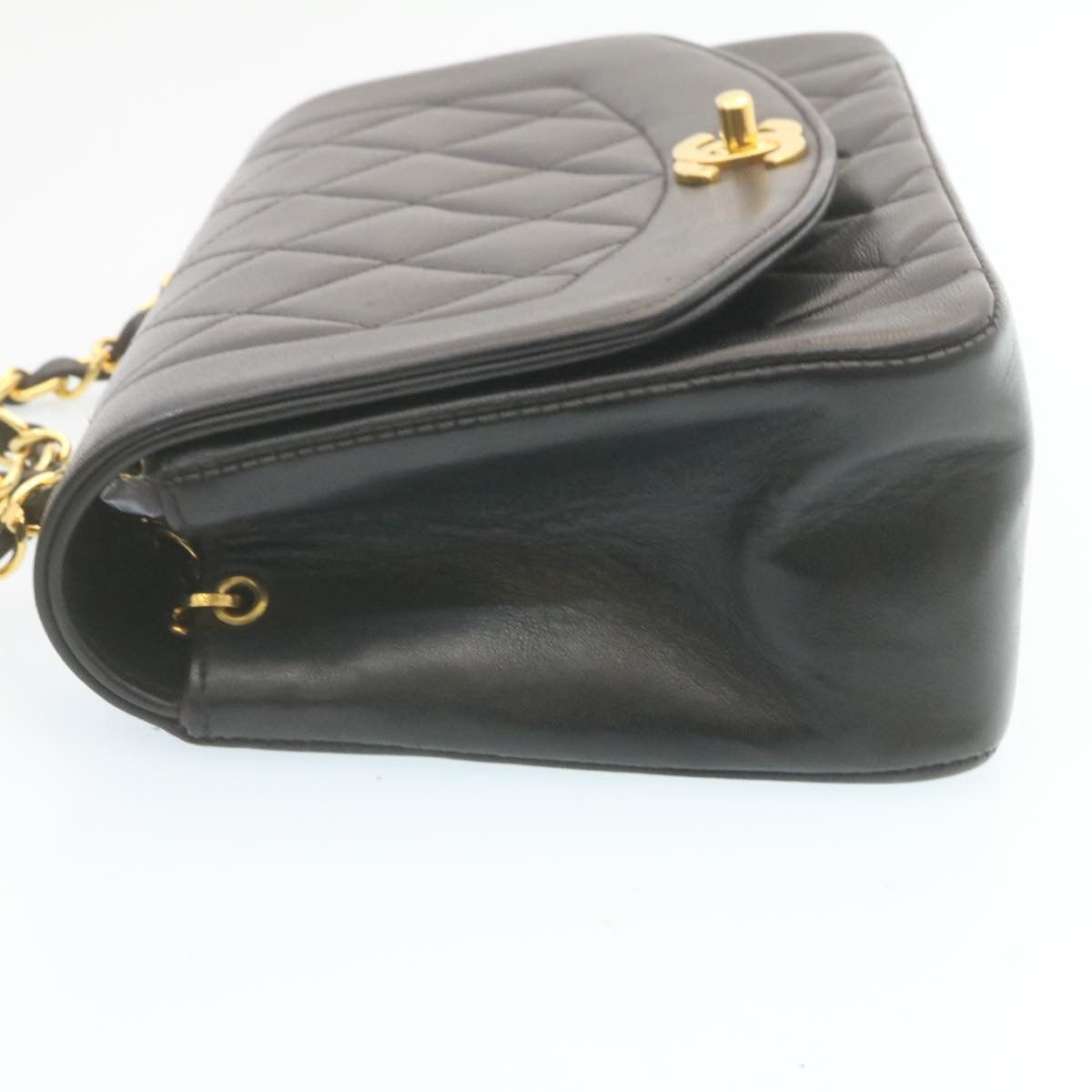 CHANEL Chain Turn Lock Diana Matelasse Shoulder Bag Lamb Skin Black 28643A