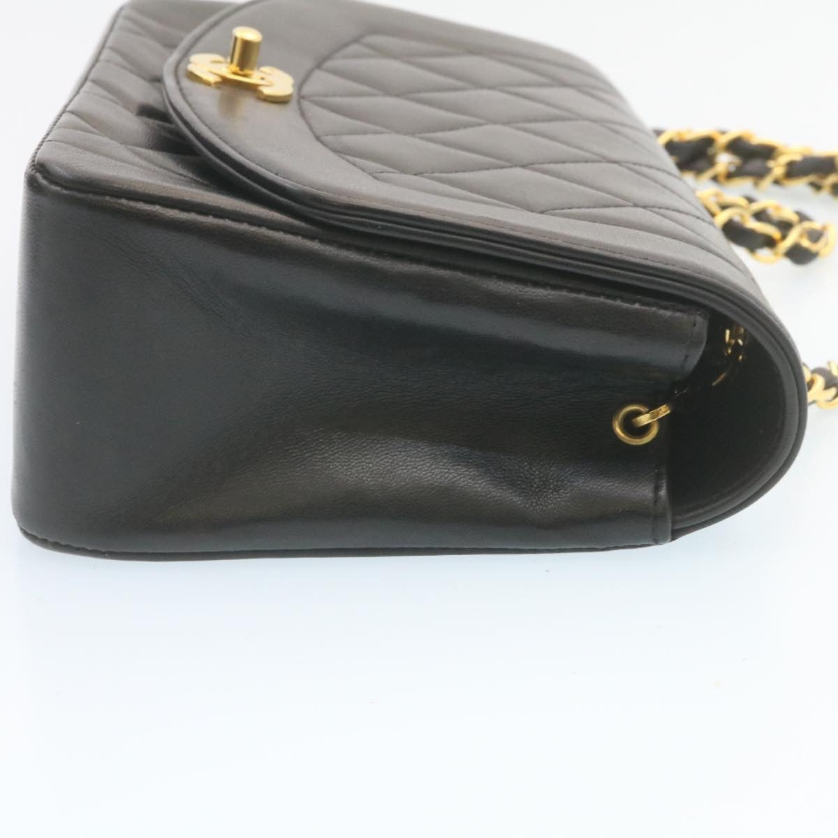 CHANEL Chain Turn Lock Diana Matelasse Shoulder Bag Lamb Skin Black 28643A