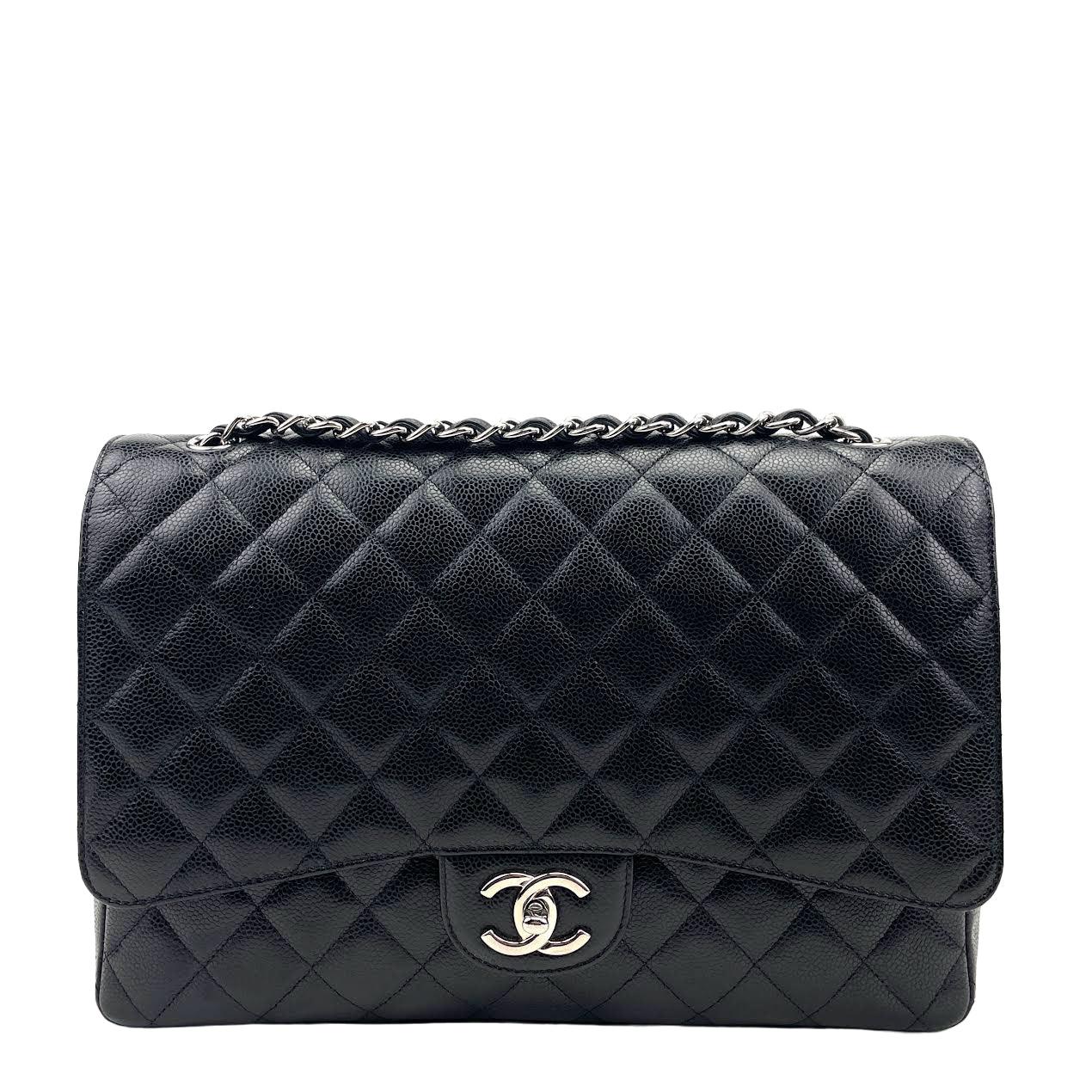 CHANEL 2014 Black Maxi Caviar Quilted Double Flap