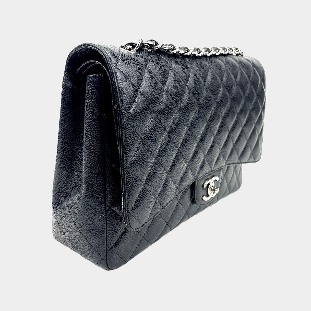 CHANEL 2014 Black Maxi Caviar Quilted Double Flap