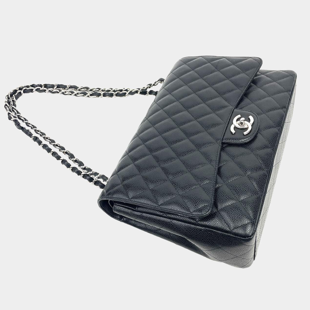 CHANEL 2014 Black Maxi Caviar Quilted Double Flap