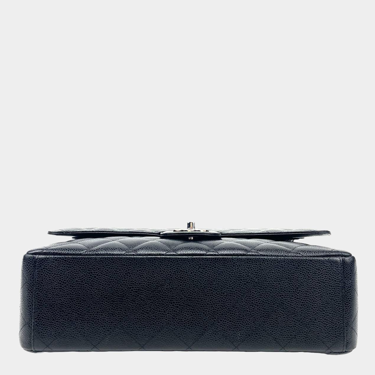 CHANEL 2014 Black Maxi Caviar Quilted Double Flap