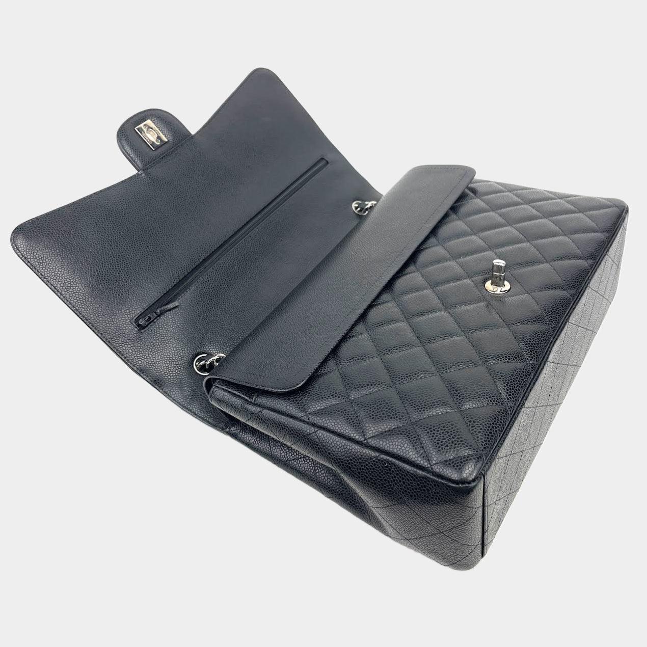 CHANEL 2014 Black Maxi Caviar Quilted Double Flap