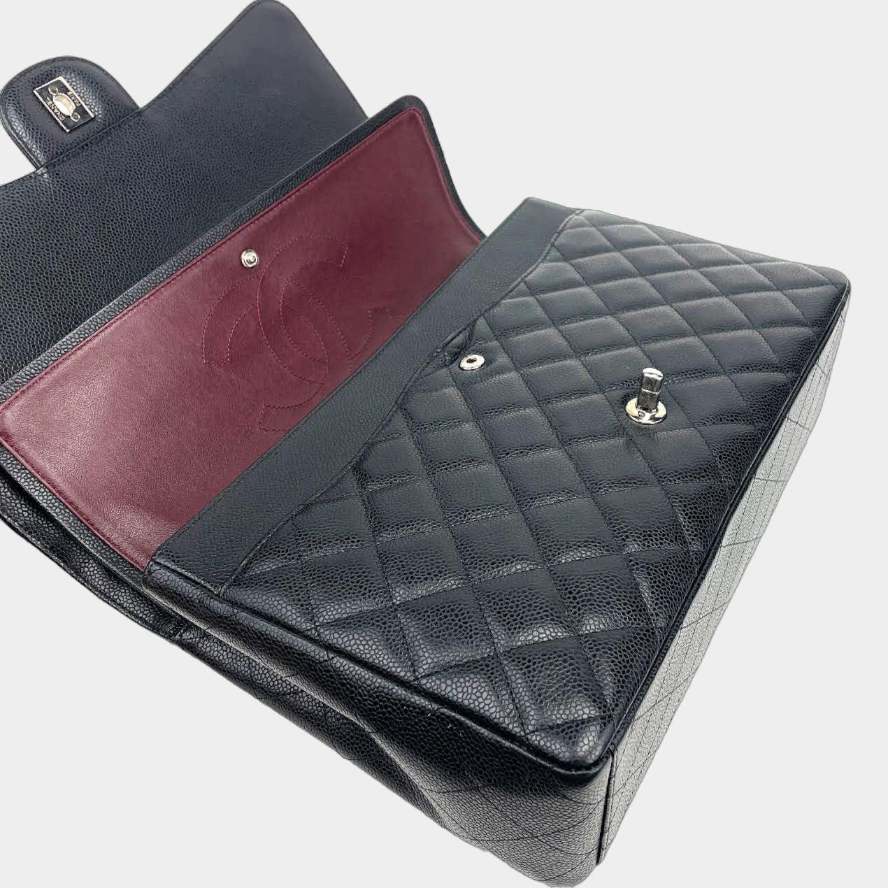 CHANEL 2014 Black Maxi Caviar Quilted Double Flap