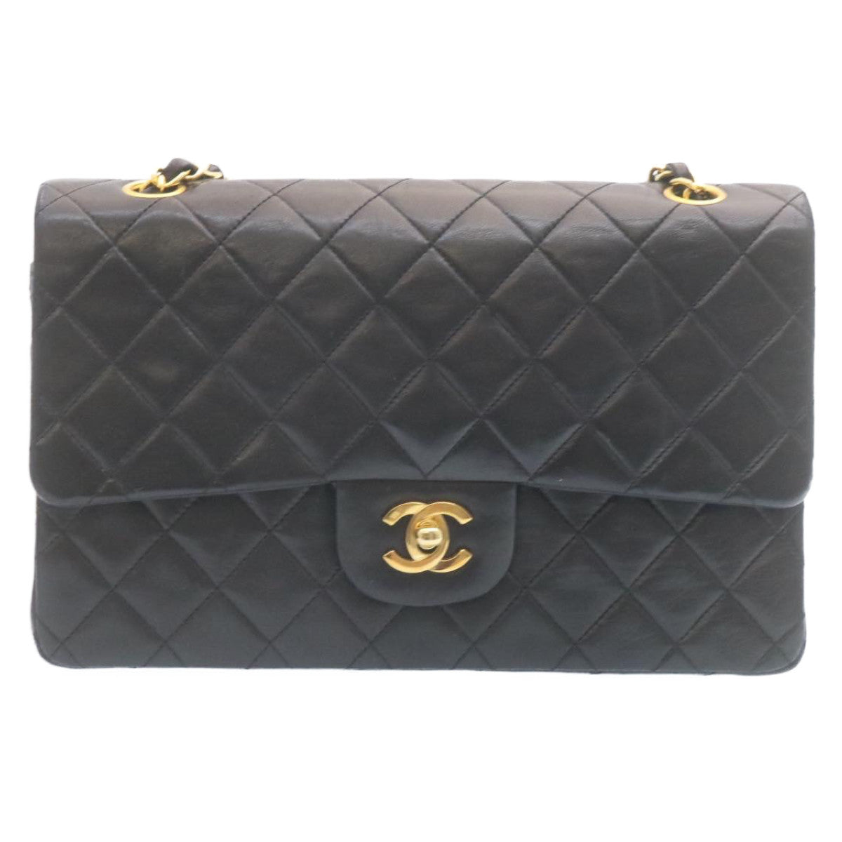 CHANEL Classic Matelasse 25 Chain Flap Shoulder Bag Lamb Skin Black 29001A