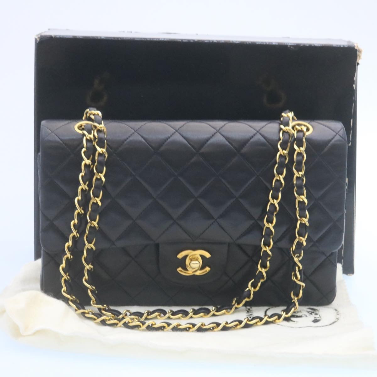 CHANEL Classic Matelasse 25 Chain Flap Shoulder Bag Lamb Skin Black 29001A