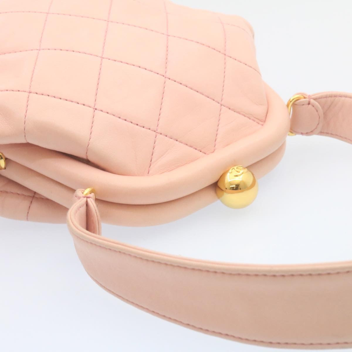 CHANEL Matelasse Hand Bag Lamb Skin Pink CC 29107A