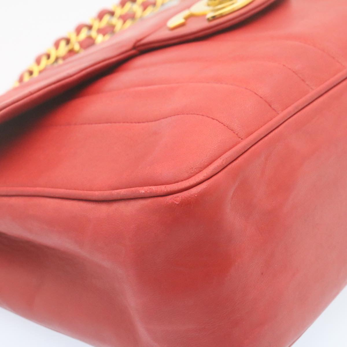 CHANEL Mademoiselle Big Coco Double Chain Shoulder Bag Lamb Skin Red 29129A