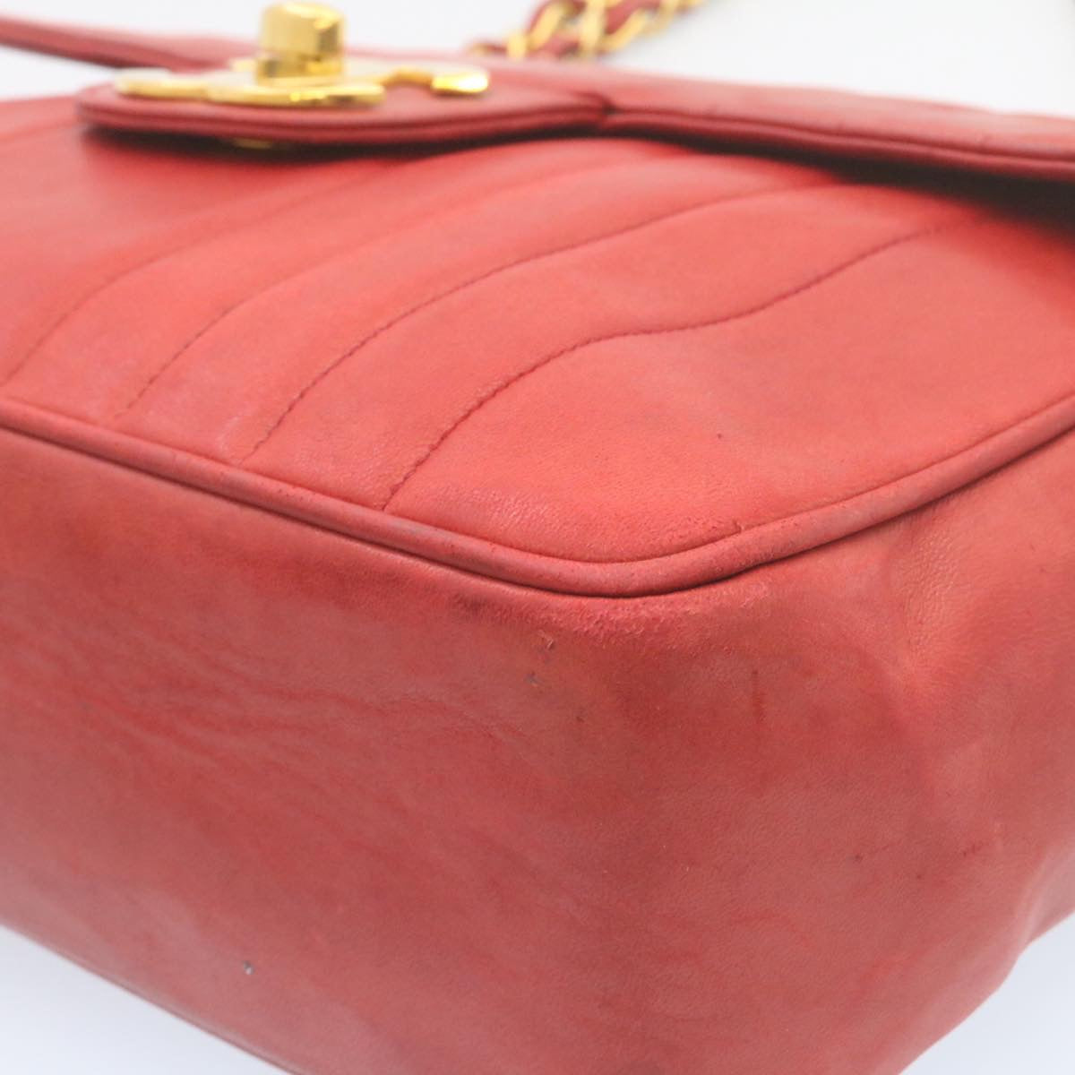 CHANEL Mademoiselle Big Coco Double Chain Shoulder Bag Lamb Skin Red 29129A