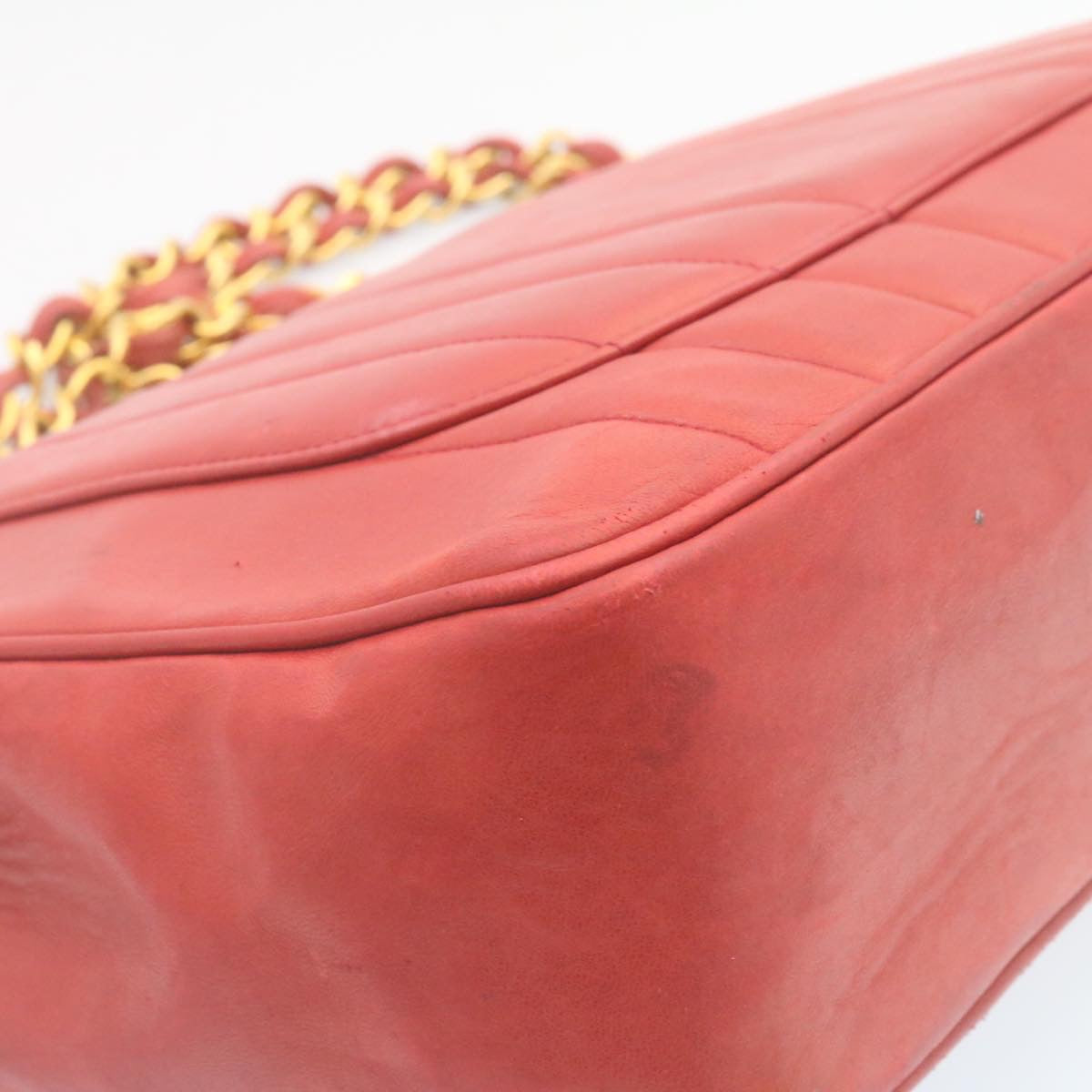 CHANEL Mademoiselle Big Coco Double Chain Shoulder Bag Lamb Skin Red 29129A