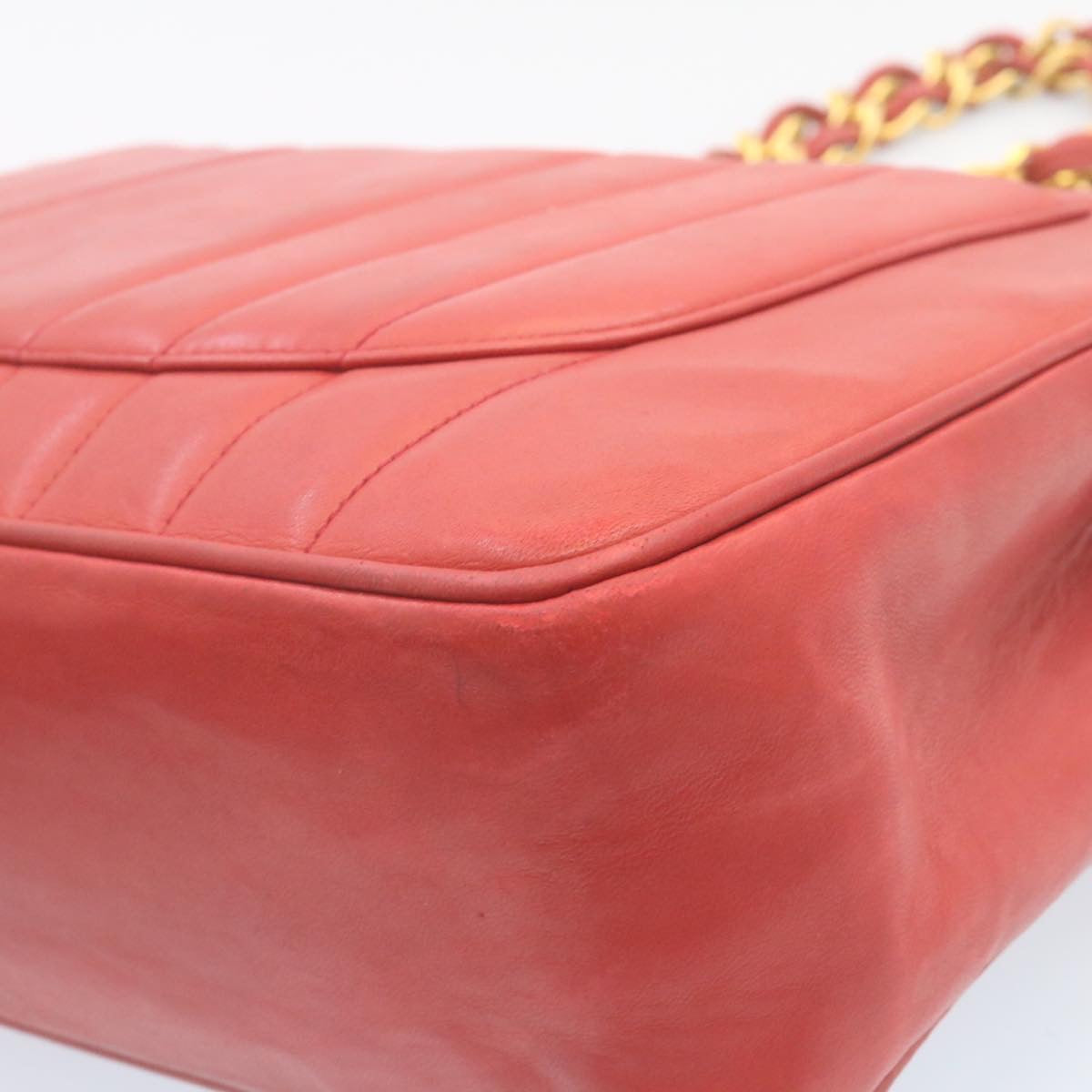 CHANEL Mademoiselle Big Coco Double Chain Shoulder Bag Lamb Skin Red 29129A
