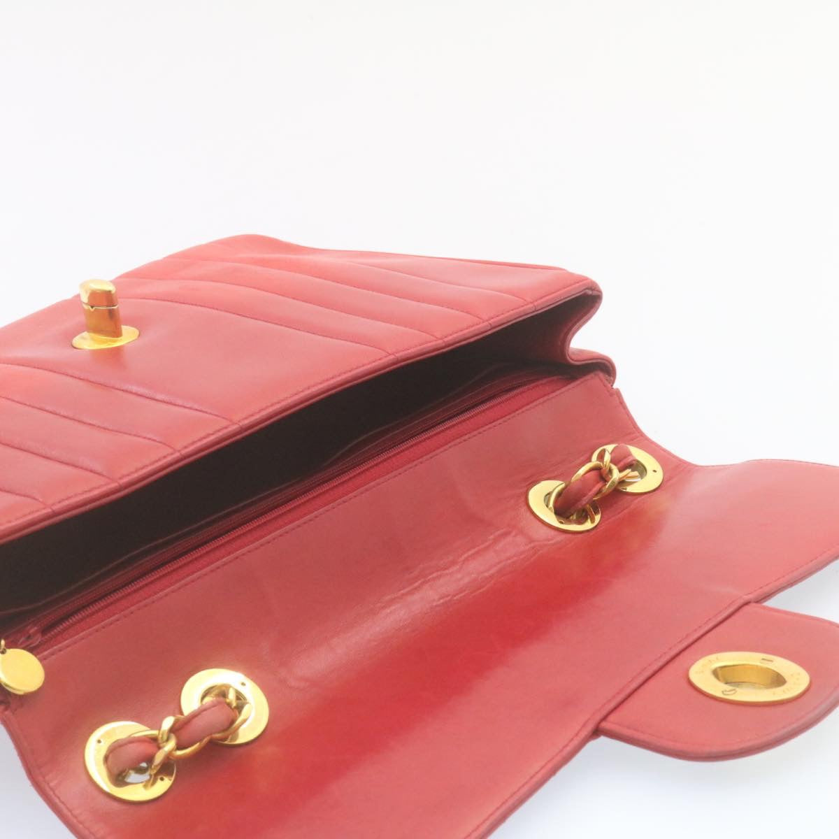 CHANEL Mademoiselle Big Coco Double Chain Shoulder Bag Lamb Skin Red 29129A