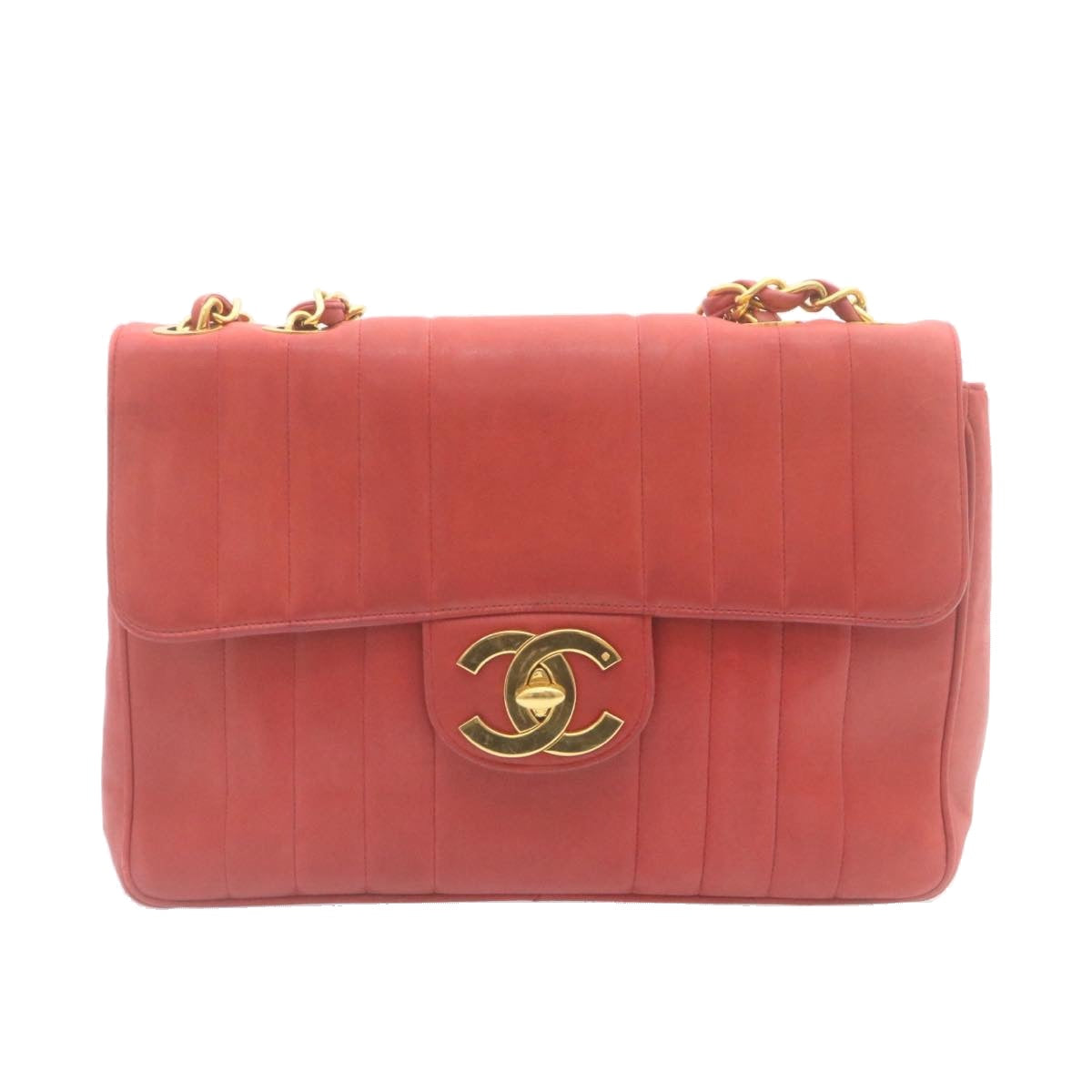 CHANEL Mademoiselle Big Coco Double Chain Shoulder Bag Lamb Skin Red 29129A