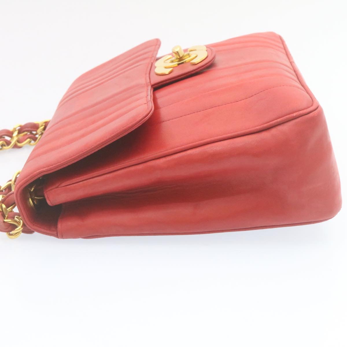 CHANEL Mademoiselle Big Coco Double Chain Shoulder Bag Lamb Skin Red 29129A