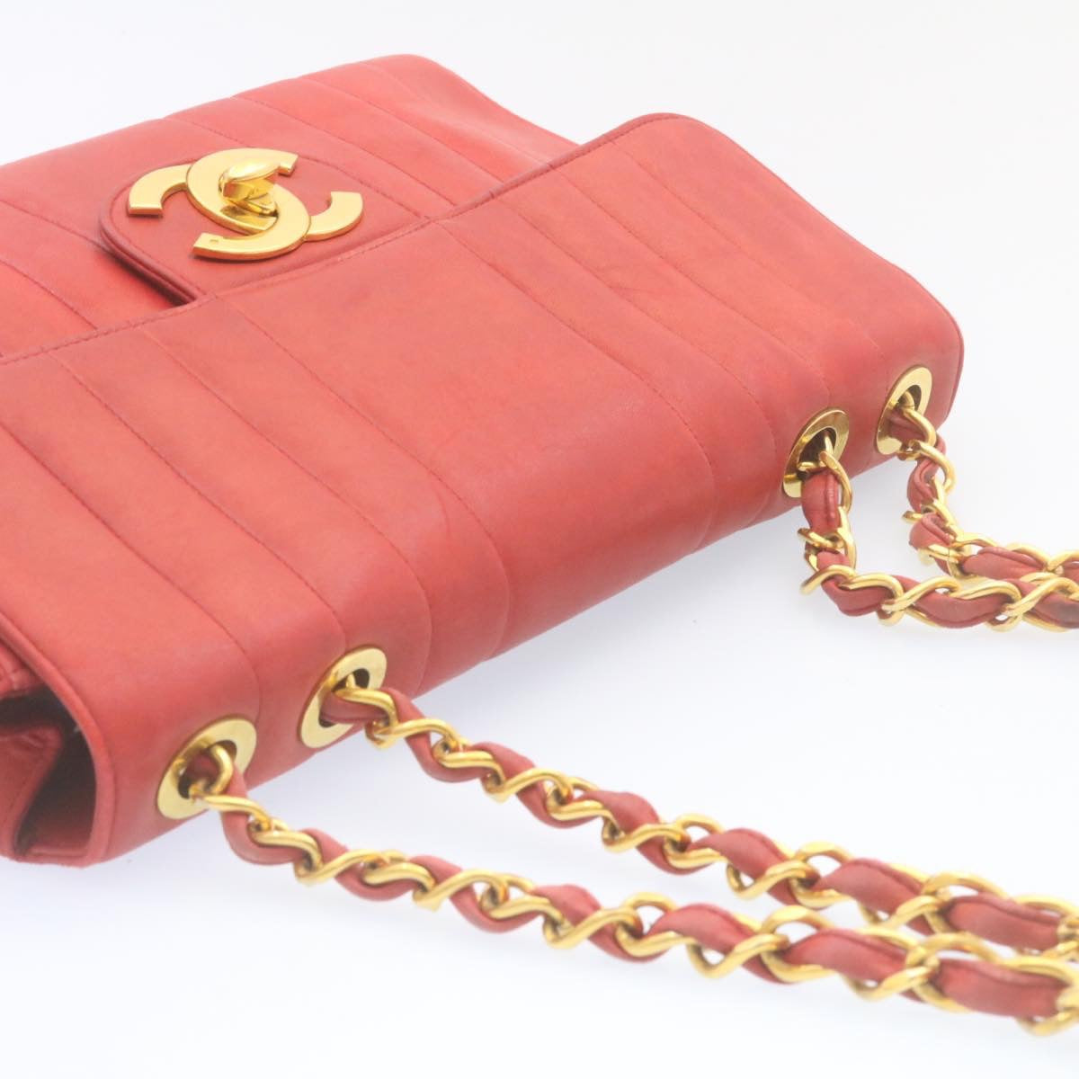 CHANEL Mademoiselle Big Coco Double Chain Shoulder Bag Lamb Skin Red 29129A