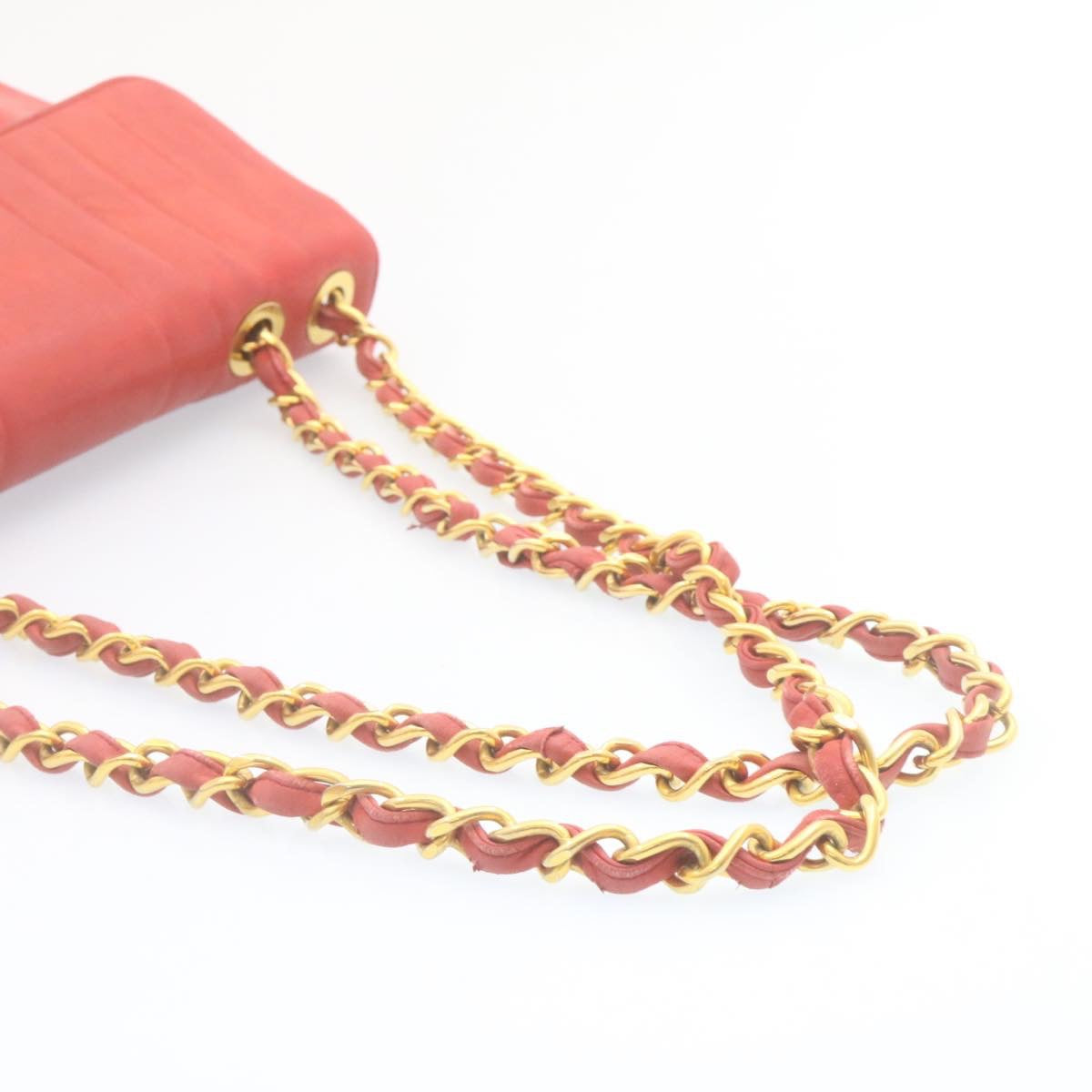CHANEL Mademoiselle Big Coco Double Chain Shoulder Bag Lamb Skin Red 29129A