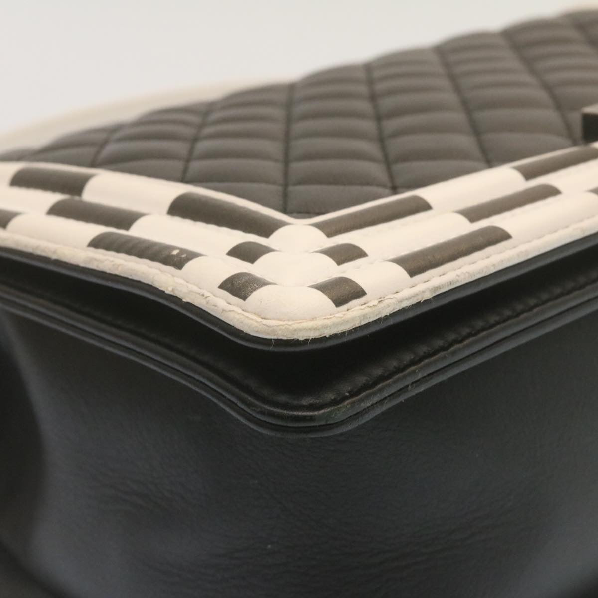 CHANEL Matelasse Boy Chanel Chain Shoulder Bag Lamb Skin Black CC 29190A
