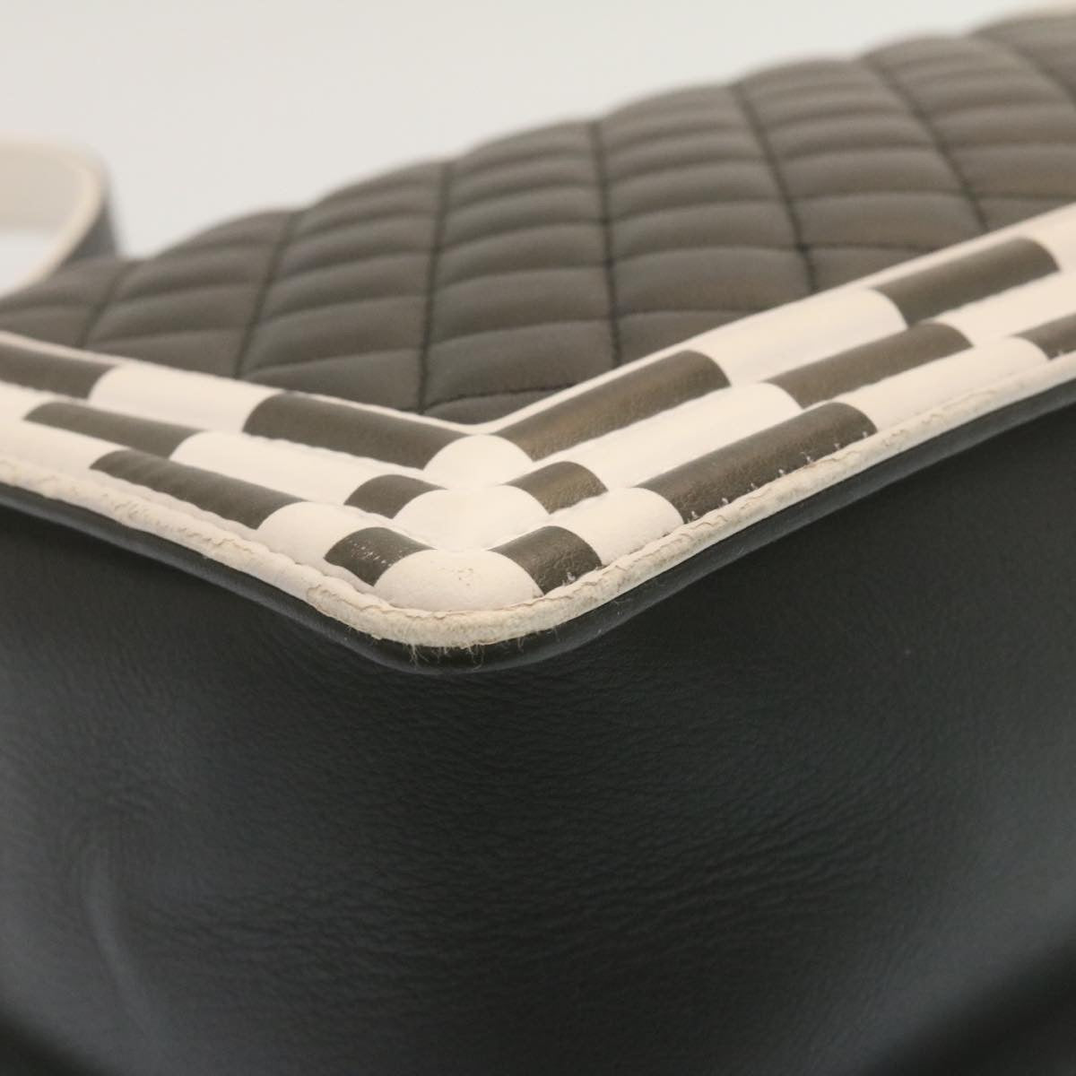 CHANEL Matelasse Boy Chanel Chain Shoulder Bag Lamb Skin Black CC 29190A