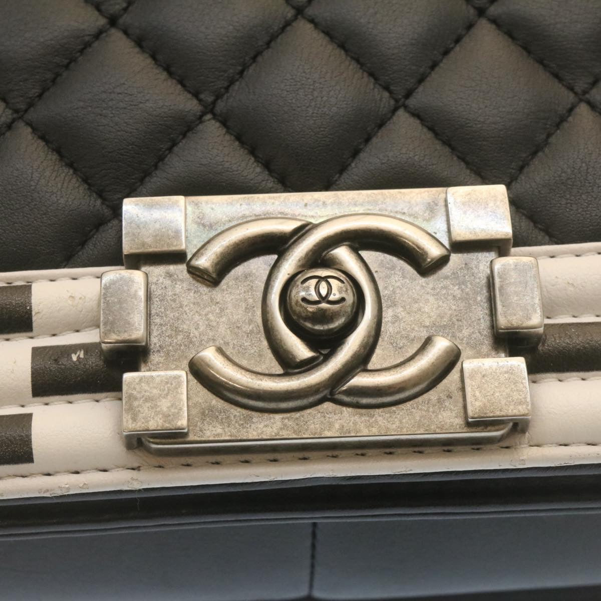 CHANEL Matelasse Boy Chanel Chain Shoulder Bag Lamb Skin Black CC 29190A