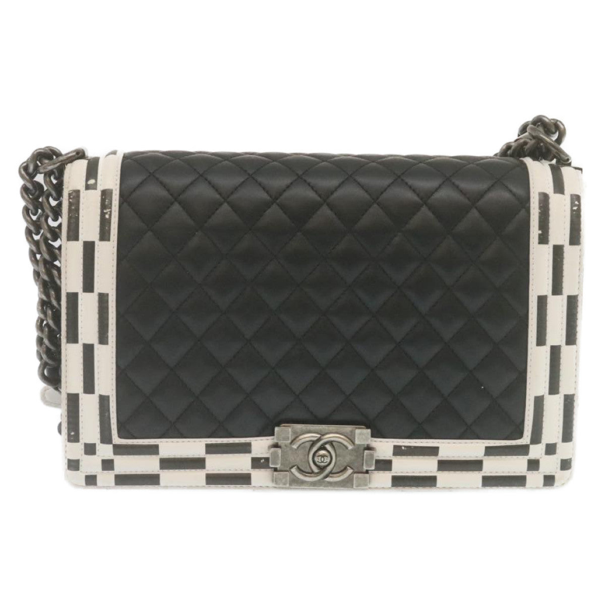 CHANEL Matelasse Boy Chanel Chain Shoulder Bag Lamb Skin Black CC 29190A