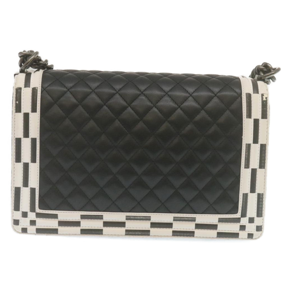 CHANEL Matelasse Boy Chanel Chain Shoulder Bag Lamb Skin Black CC 29190A