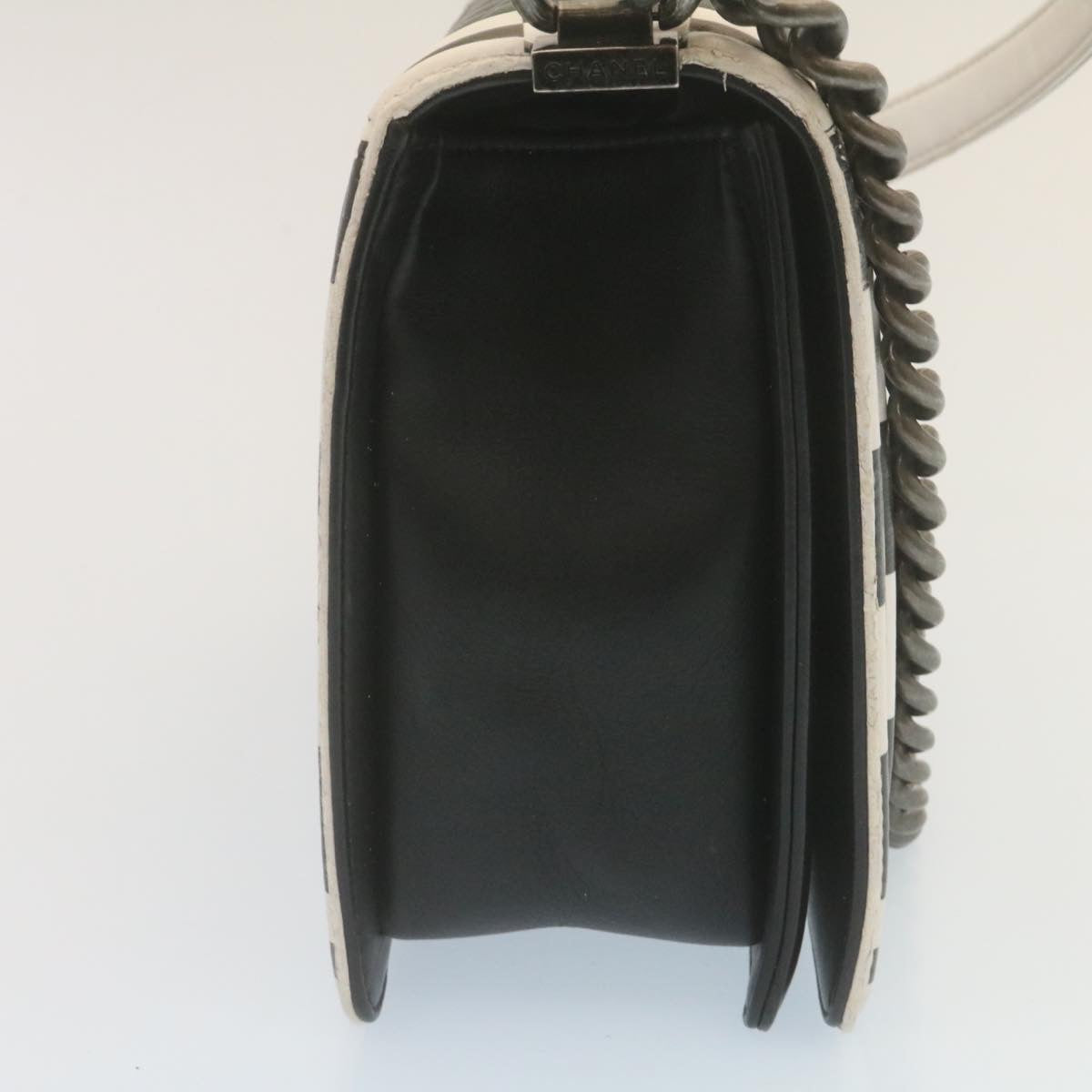 CHANEL Matelasse Boy Chanel Chain Shoulder Bag Lamb Skin Black CC 29190A