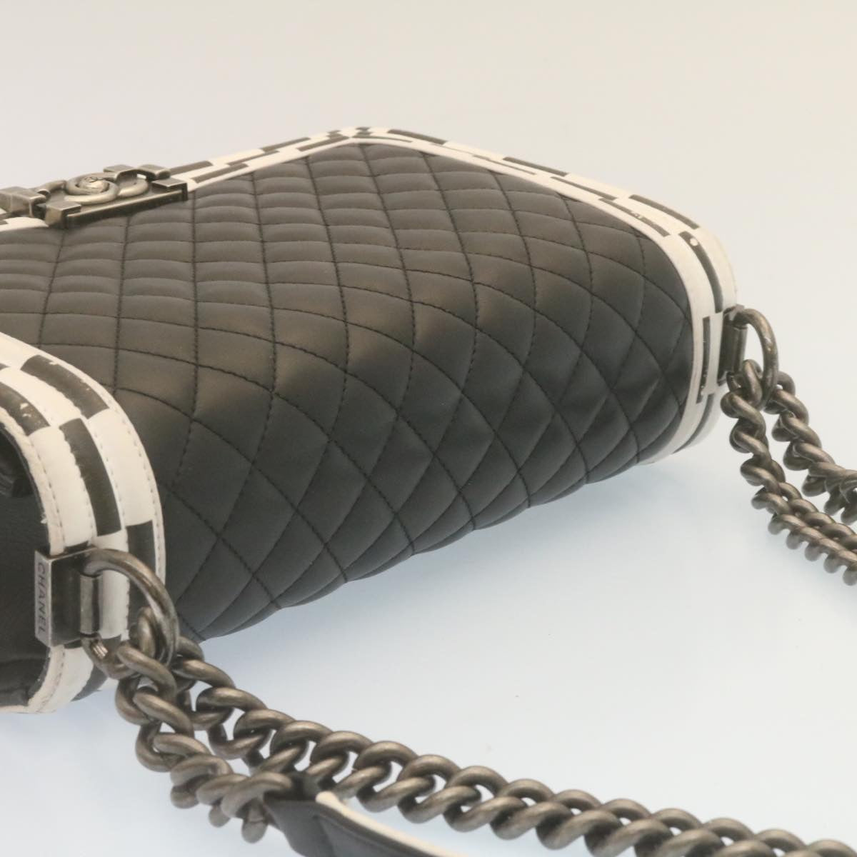 CHANEL Matelasse Boy Chanel Chain Shoulder Bag Lamb Skin Black CC 29190A
