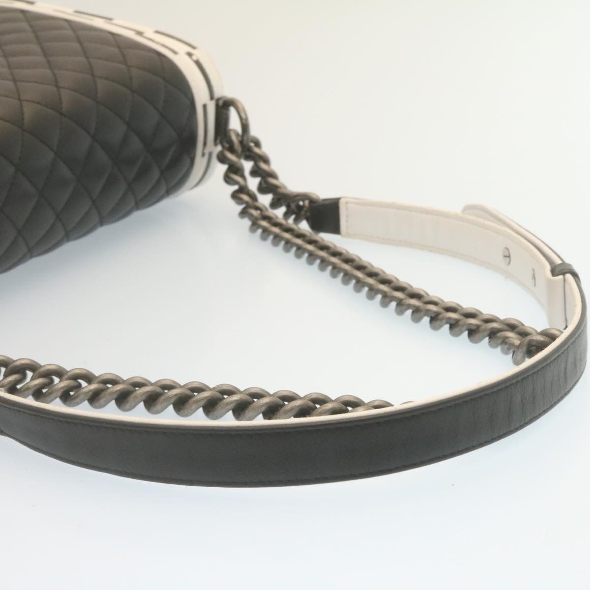 CHANEL Matelasse Boy Chanel Chain Shoulder Bag Lamb Skin Black CC 29190A