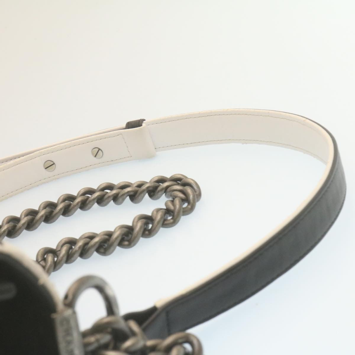 CHANEL Matelasse Boy Chanel Chain Shoulder Bag Lamb Skin Black CC 29190A