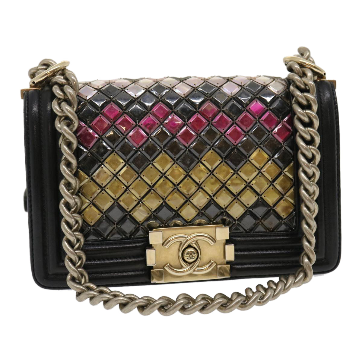CHANEL Boy Chanel Chain Shoulder Bag Tile Black Multicolor CC 29551A