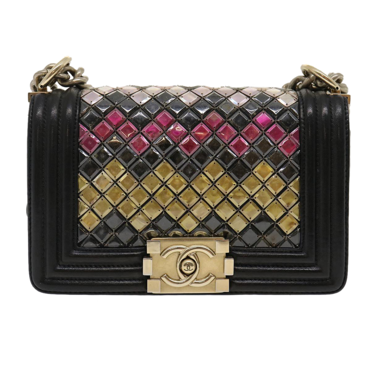 CHANEL Boy Chanel Chain Shoulder Bag Tile Black Multicolor CC 29551A