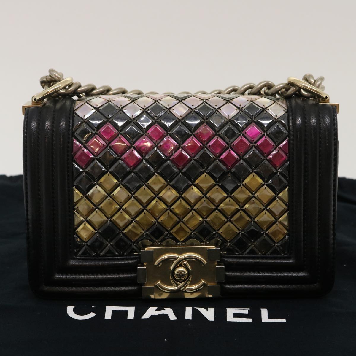 CHANEL Boy Chanel Chain Shoulder Bag Tile Black Multicolor CC 29551A