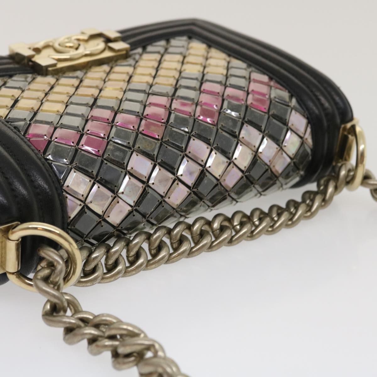 CHANEL Boy Chanel Chain Shoulder Bag Tile Black Multicolor CC 29551A