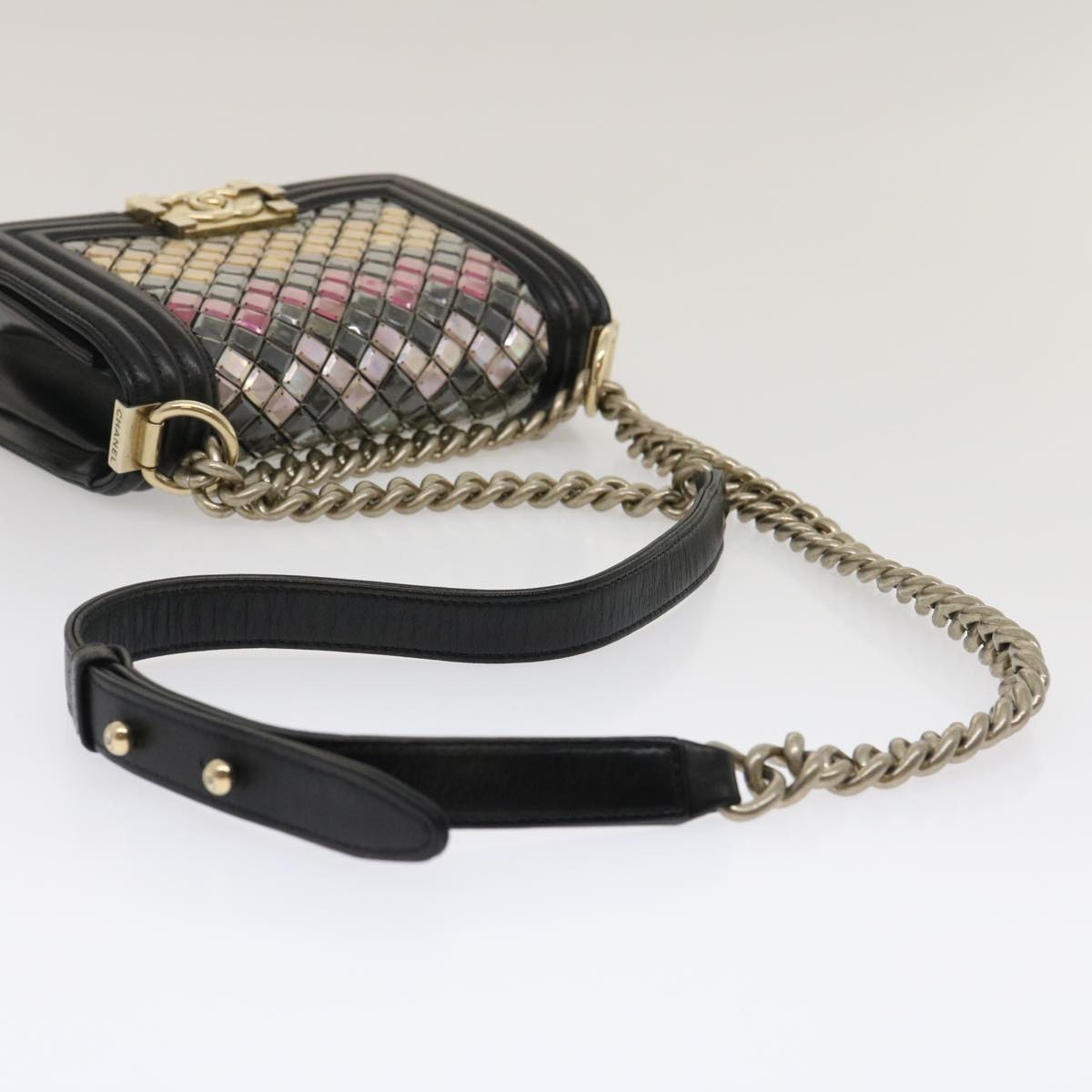 CHANEL Boy Chanel Chain Shoulder Bag Tile Black Multicolor CC 29551A