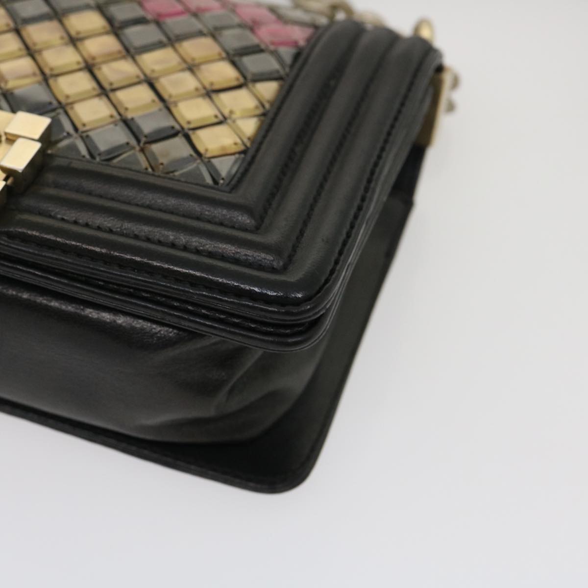CHANEL Boy Chanel Chain Shoulder Bag Tile Black Multicolor CC 29551A