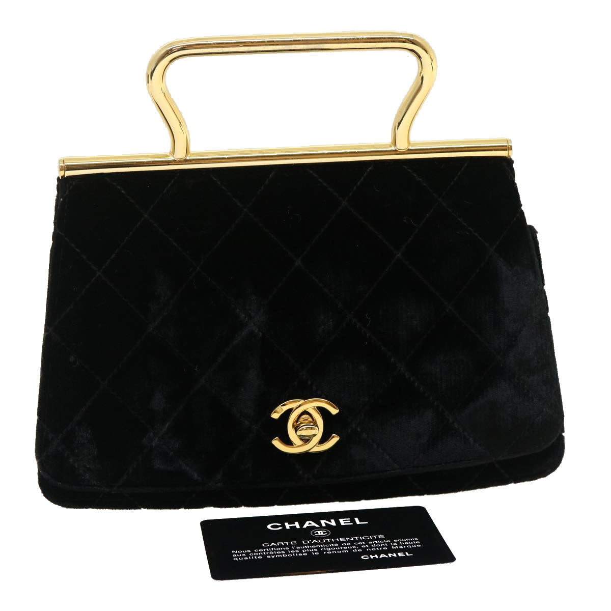 CHANEL Turn Lock Flap Matelasse Hand Bag velvet Black Gold CC 29565A