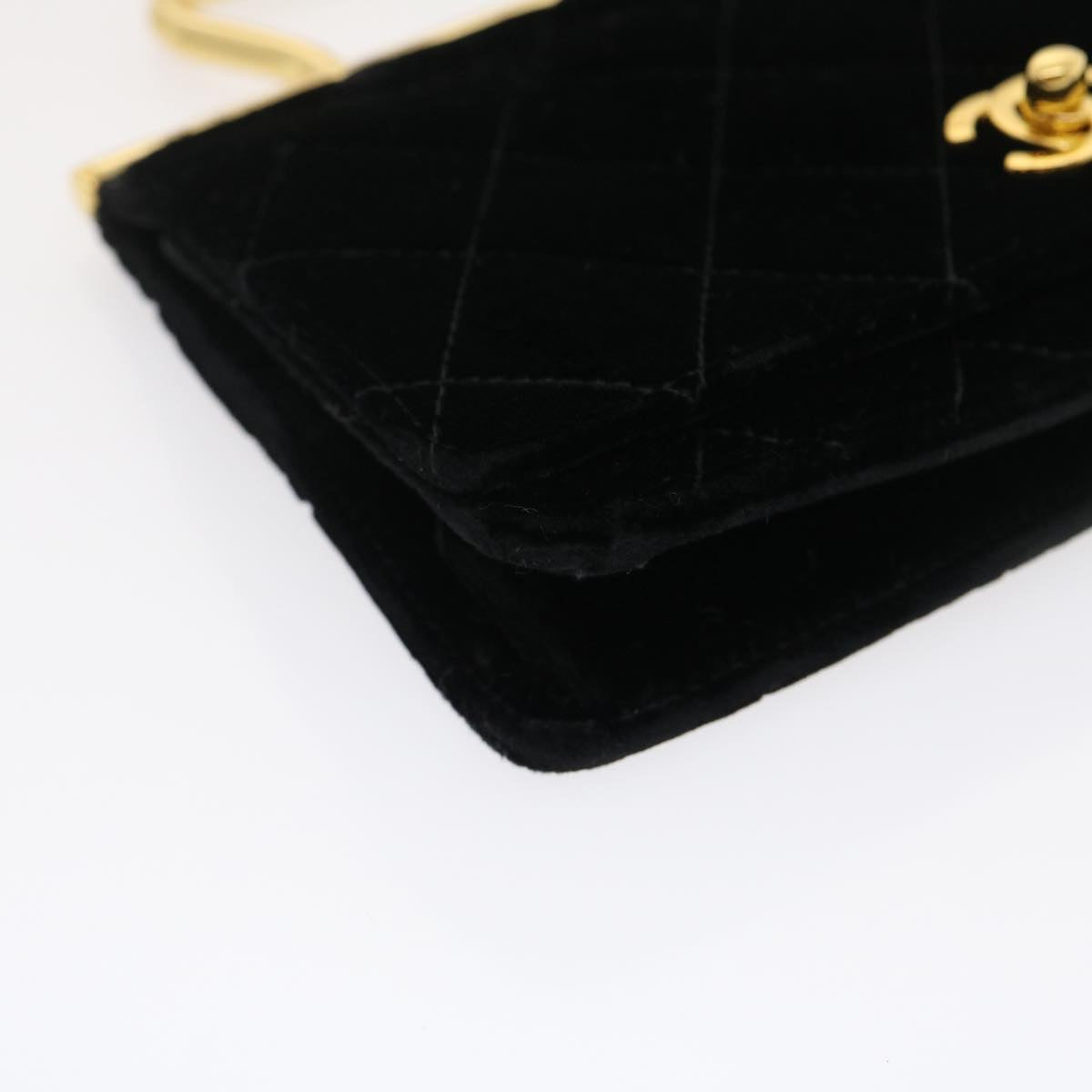 CHANEL Turn Lock Flap Matelasse Hand Bag velvet Black Gold CC 29565A
