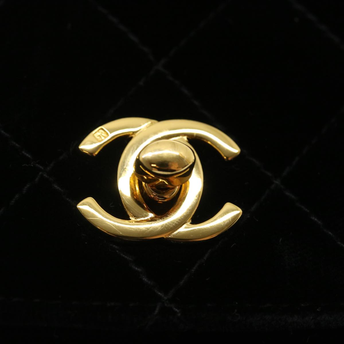 CHANEL Turn Lock Flap Matelasse Hand Bag velvet Black Gold CC 29565A