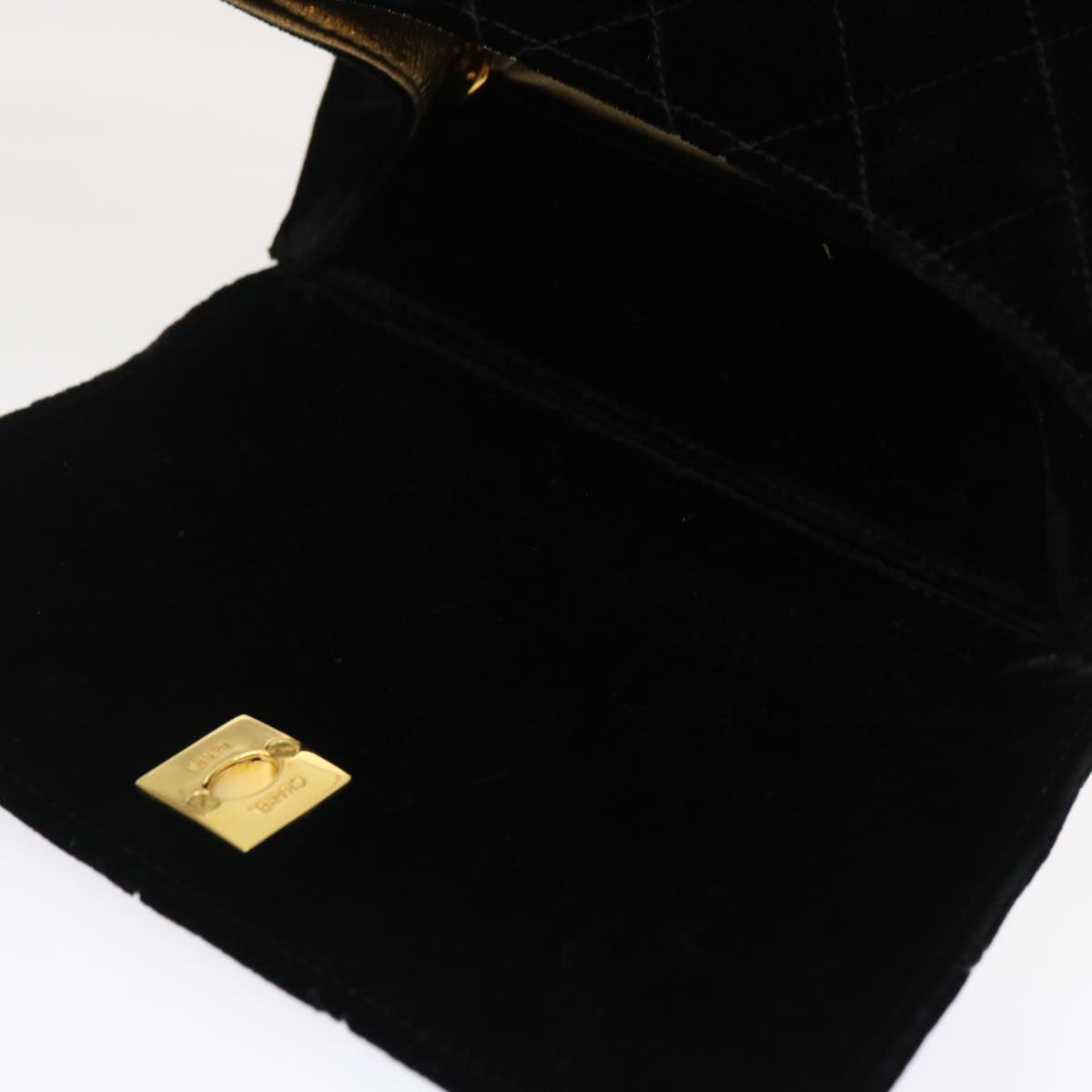 CHANEL Turn Lock Flap Matelasse Hand Bag velvet Black Gold CC 29565A