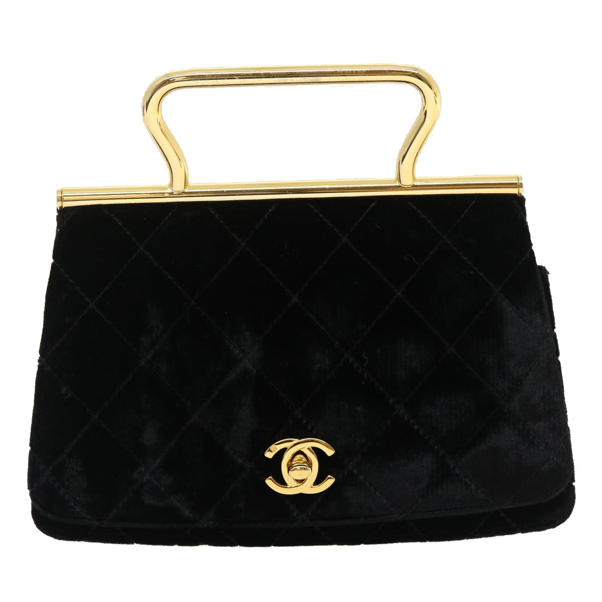 CHANEL Turn Lock Flap Matelasse Hand Bag velvet Black Gold CC 29565A