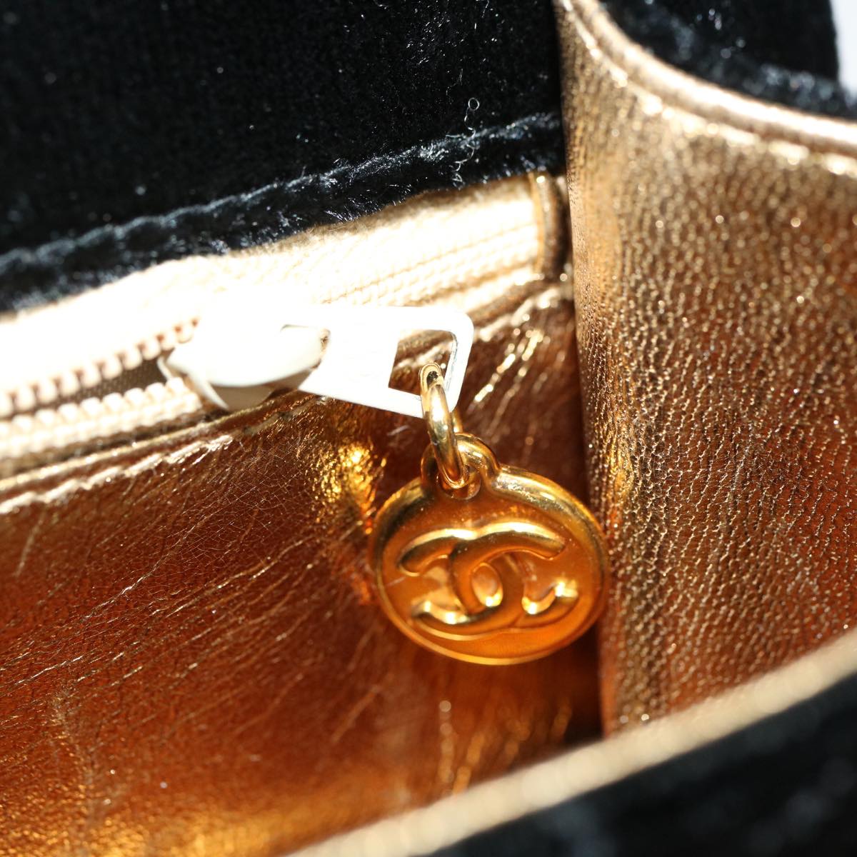 CHANEL Turn Lock Flap Matelasse Hand Bag velvet Black Gold CC 29565A