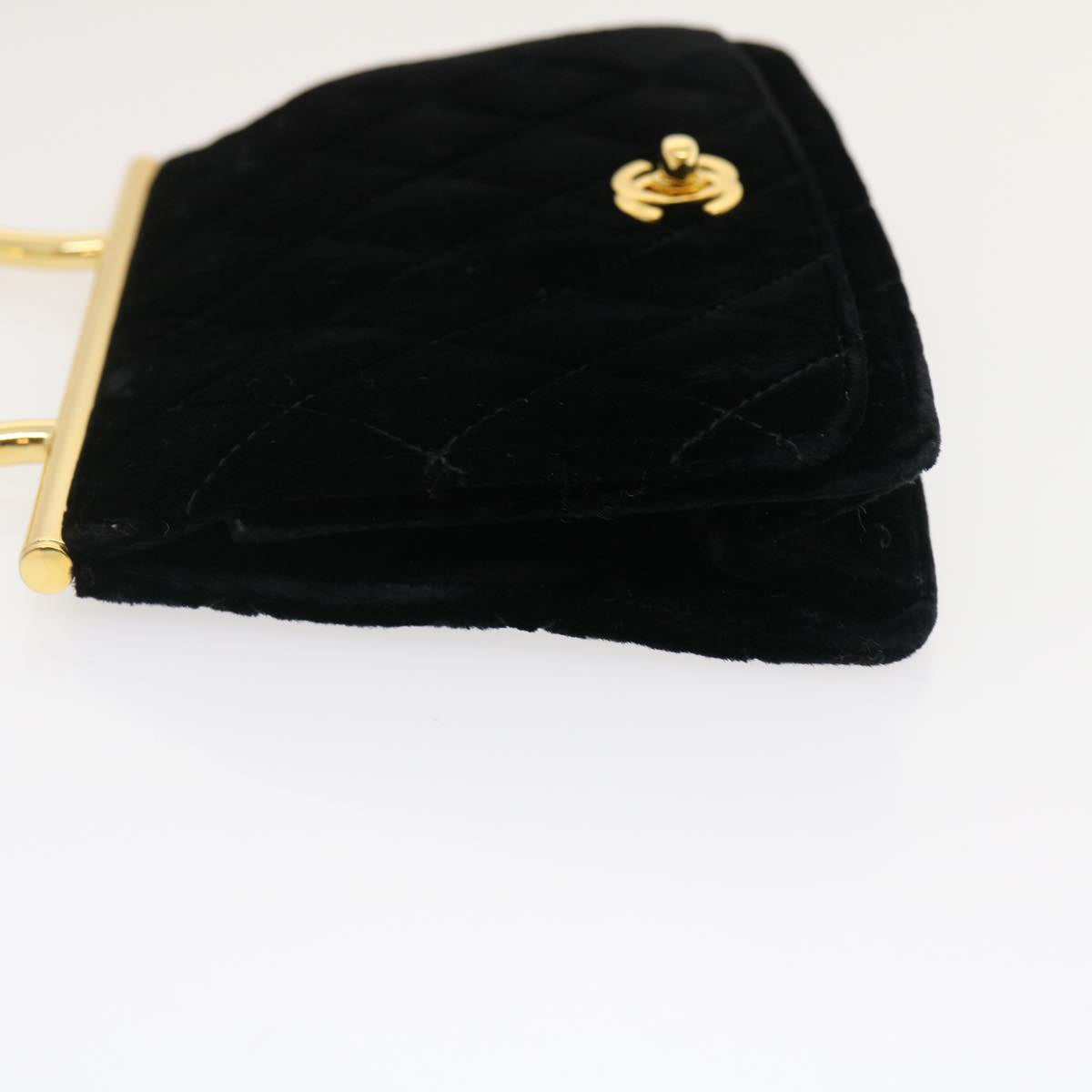 CHANEL Turn Lock Flap Matelasse Hand Bag velvet Black Gold CC 29565A